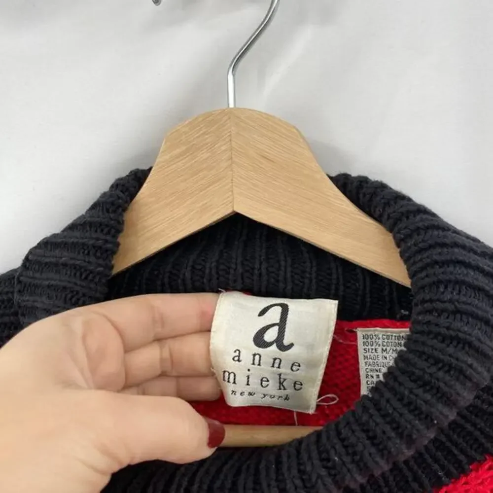 Vintage Hand knit red pattern‎ turtleneck sweater